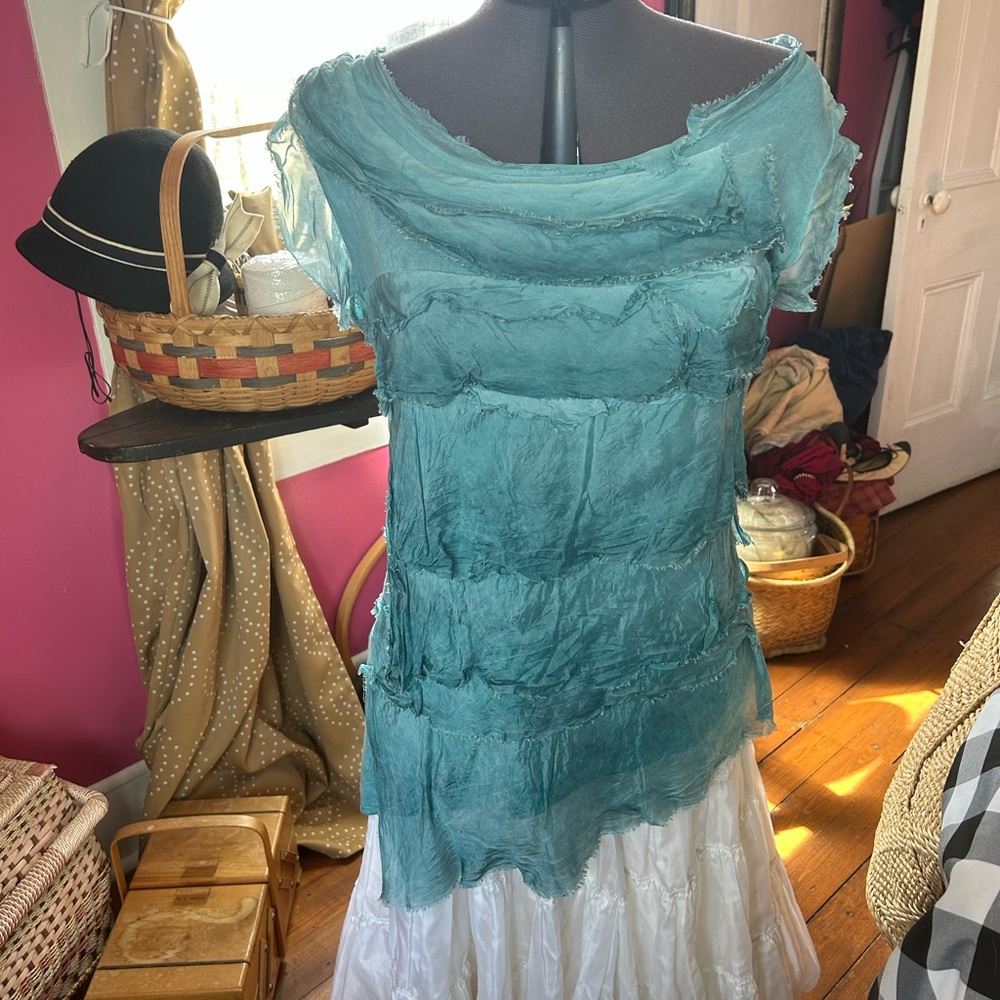 Vintage Bella Teal Ruffled Gauze Layer Top